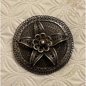 Sterling Silver Palestine Israel Filigree Brooch Pin Vintage 925